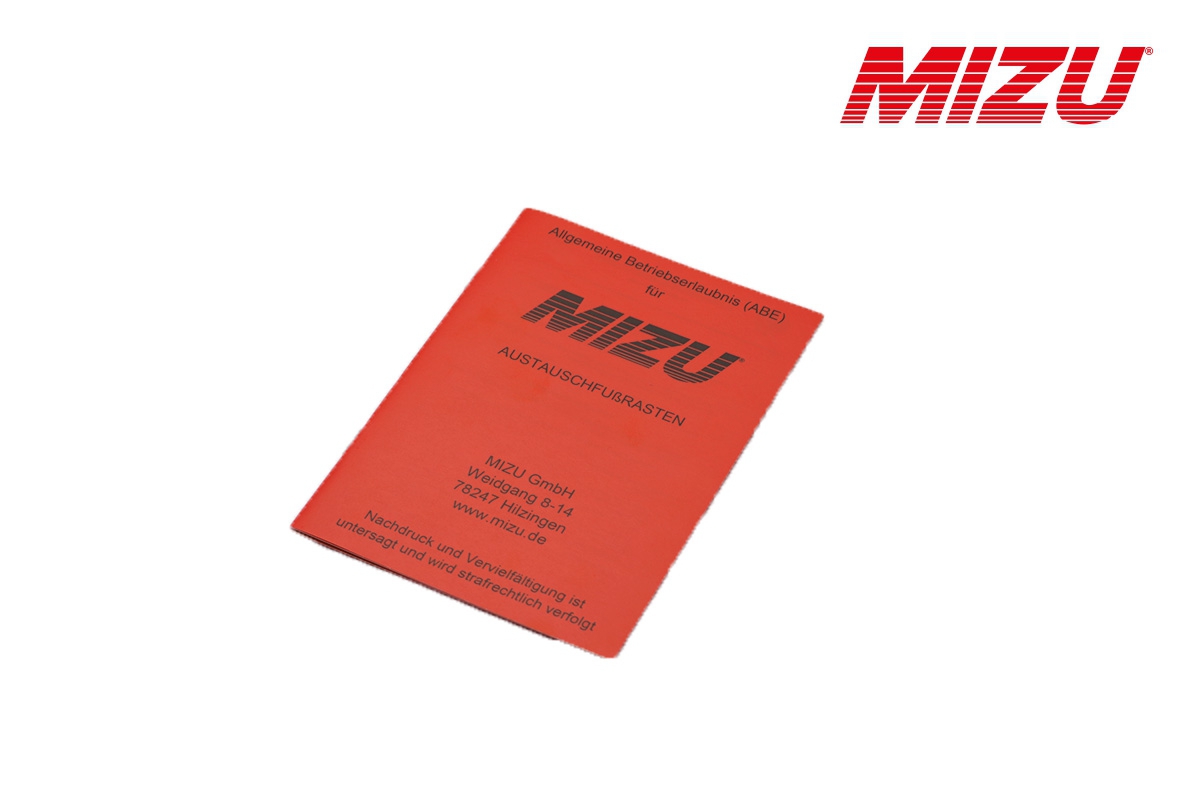 ABE (vehicle part certificate) for MIZU footpegs